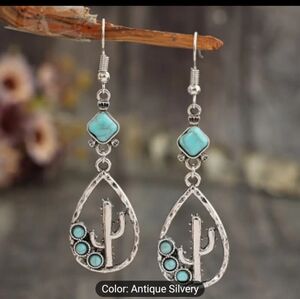 Turquoise Earrings Cactus Hollow Water drop Women's Dangle New f18